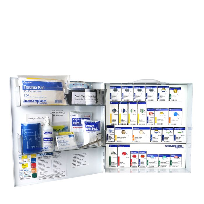 SmartCompliance Large Metal First Aid Cabinet, ANSI 2021 Class B with Meds (100 Person)