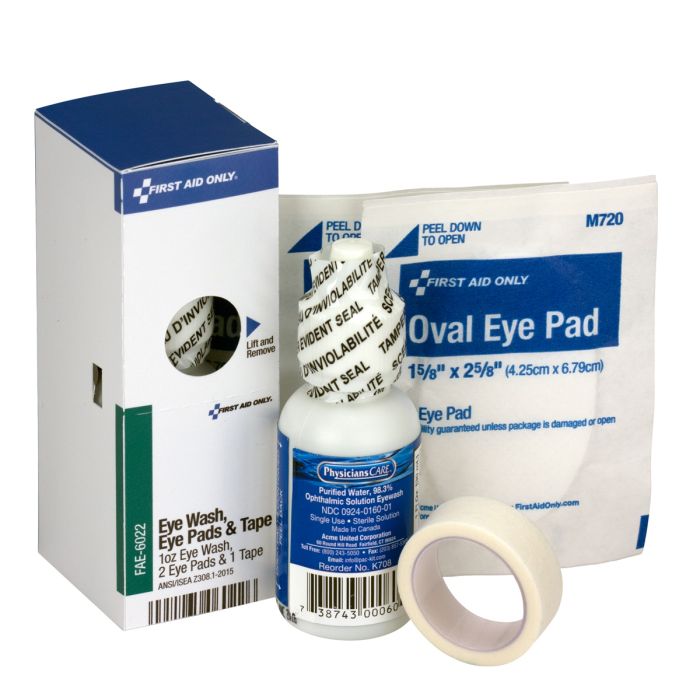 SmartCompliance Refill Eye Wash, Eye Pads & Tape, 1 Bottle, 1 Oz., 2 Eye Pads & 1 Tape Per Box