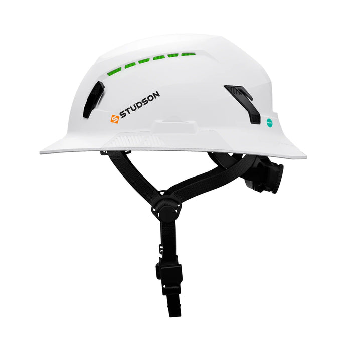 Studson SHK1-FB-CW White Vented Industrial Safety Helmet with Integrated Chip Technology, Full Brim