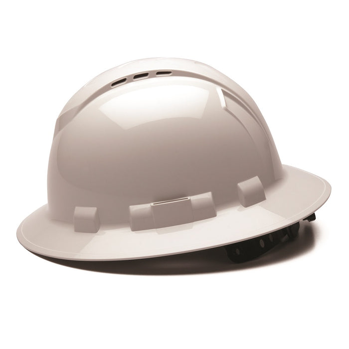 Ridgeline Full Brim Vented Hard Hat with 4-Point Ratchet Suspension, White HP54110V