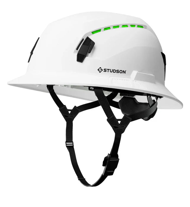 Studson SHK1-FB-CW White Vented Industrial Safety Helmet with Integrated Chip Technology, Full Brim