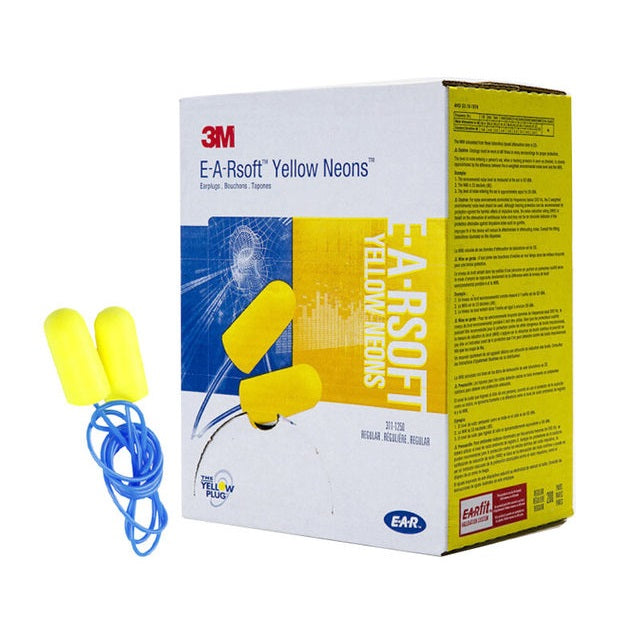 3M E-A-Rsoft Yellow Neons with Cord, 311-1250, Poly Bag, Regular Size, 200 Pair/Box