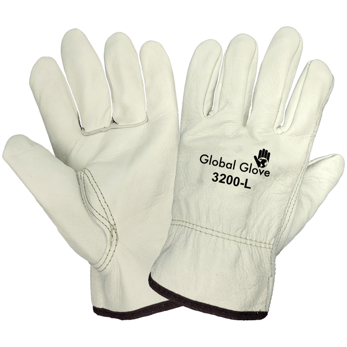 Global Glove 3200 Premium-Grade Grain Cowhide Drivers Gloves, Leather Work Gloves (Sewn with DuPont™ Kevlar® fiber)