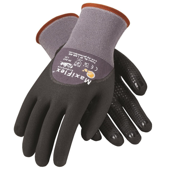 MaxiFlex Endurance Seamless Knit Nylon Glove with 3/4 Dip Nitrile Coated MicroFoam Grip on Palm, Fingers & Knuckles - Micro Dot Palm, 34-845, 1 Pair