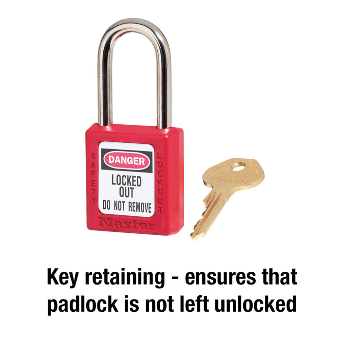 410 Master Lock, Thermoplastic Safety Padlock, Keyed Different, 1 Each