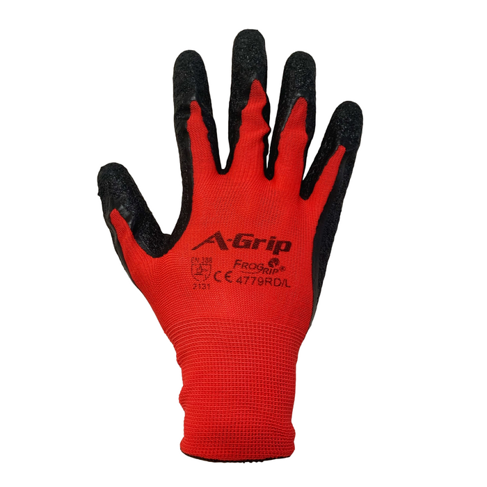 A-Grip Premium Textured Black Latex Coated Seamless Glove, Black/Red, 4779RD