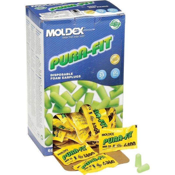 Moldex 6800 Pura-Fit Uncorded, Disposable Earplugs NRR (Noise Reduction Rating) 33 Decibels, 200 Pair/Box