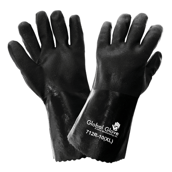 Double Dipped PVC Coated Chemical Work Gloves, 712R - 12" Gauntlet Cuff, Size 10 - XL (1 Pair)