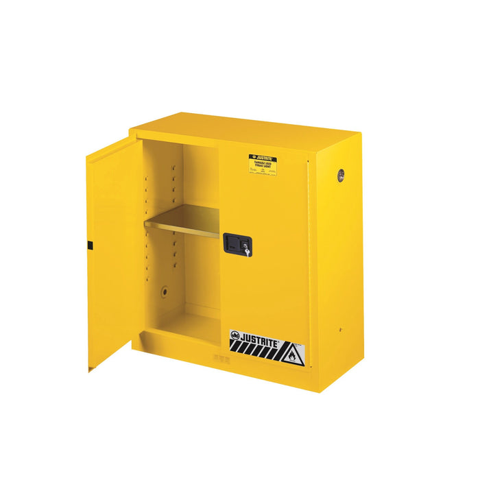 Justrite Flammable Safety Cabinet, 30 gallon, 44 inch Height, 2 Manual-Close Doors, Yellow