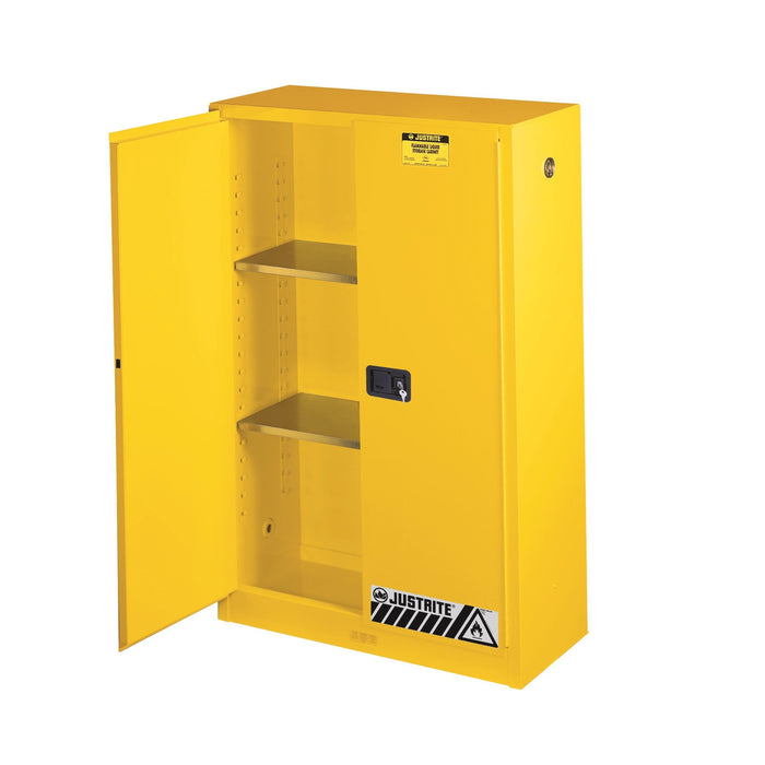 Justrite Flammable Safety Cabinet, 45 gallon, 2 Manual-Close Doors, Yellow