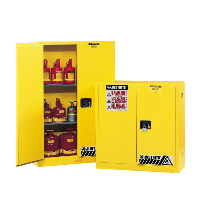 Justrite Flammable Safety Cabinet, 45 gallon, 2 Manual-Close Doors, Yellow