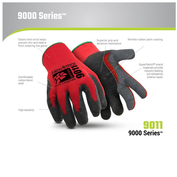 Hexarmor 9011, ANSI A7 Cut Resistant Glove, Red Cotton Shell & Wrinkle Rubber Palm Coating (1 Pair)