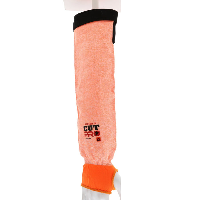 ANSI A4 Cut Resistant 18 Inch Sleeve with Thumbhole, 13 Guage Hypermax Fiber, Adjustable Hook and Loop Bicep, Hi-Vis Orange, 9218OVT