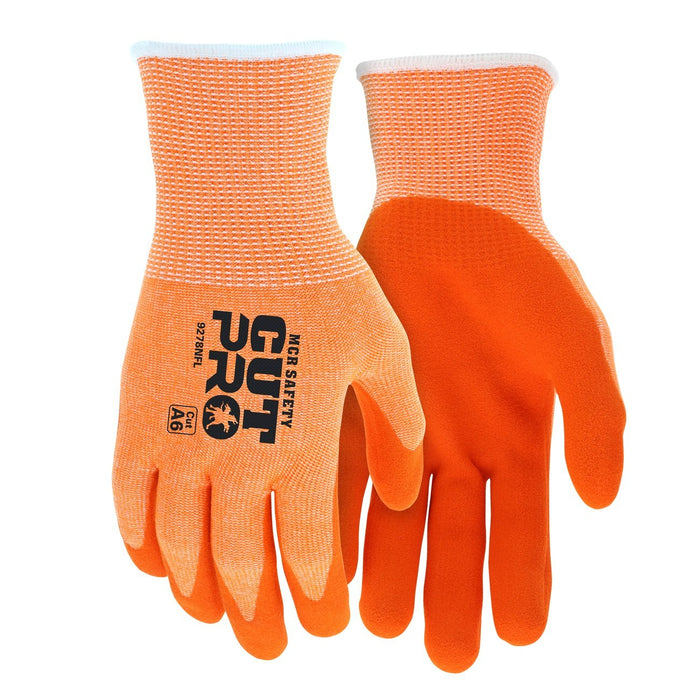 ANSI A6 Cut Pro / Cut Resistant Gloves, 13 Gauge Hypermax Shell, Sandy Foam Nitrile Coated Palm Dip, Hi-Vis Orange, 92730HV (1 Pair)