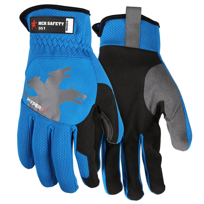 MCR Safety HyperFit Mechanics Style Work Gloves with Synthetic Leather Palm, Slip on Cuff (1 Pair)