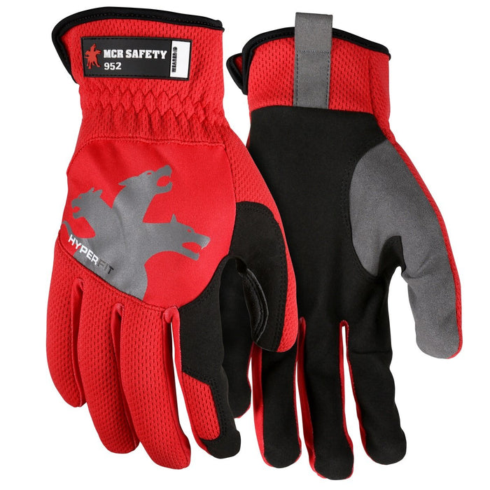 MCR Safety HyperFit Mechanics Style Work Gloves with Synthetic Leather Palm, Slip on Cuff (1 Pair)