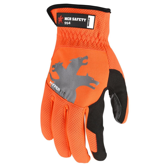 MCR Safety HyperFit Mechanics Style Work Gloves with Synthetic Leather Palm, Slip on Cuff (1 Pair)