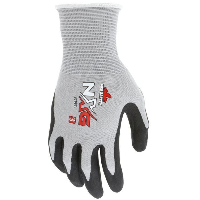 MCR Safety NXG Work Gloves, 13 Gauge Gray Nylon, Black Nitrile Foam Coated Palm, 9673