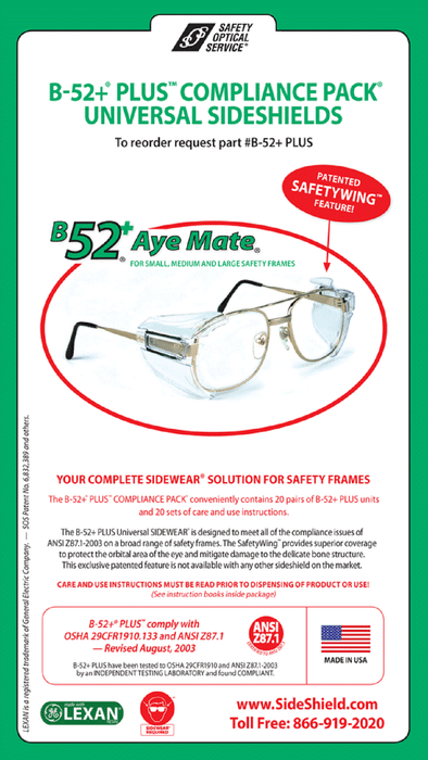 Safety Optical B-52 Side Shields for Medium and Large Prescription Frames