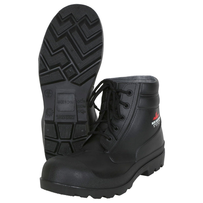 Black 6 Inch PVC Work Boots with Lace-Up Strings, Steel Toe and Steel Shank - Cleated Sole, BPB6S