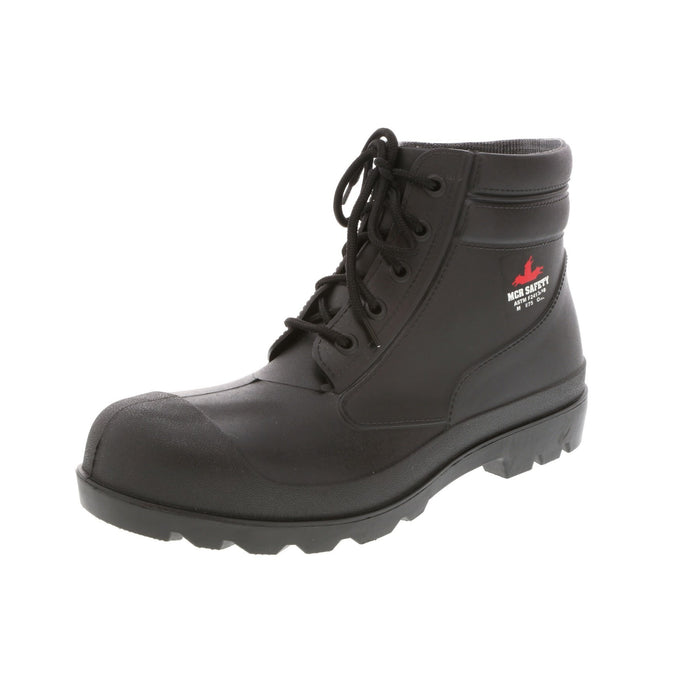 Black 6 Inch PVC Work Boots with Lace-Up Strings, Steel Toe and Steel Shank - Cleated Sole, BPB6S