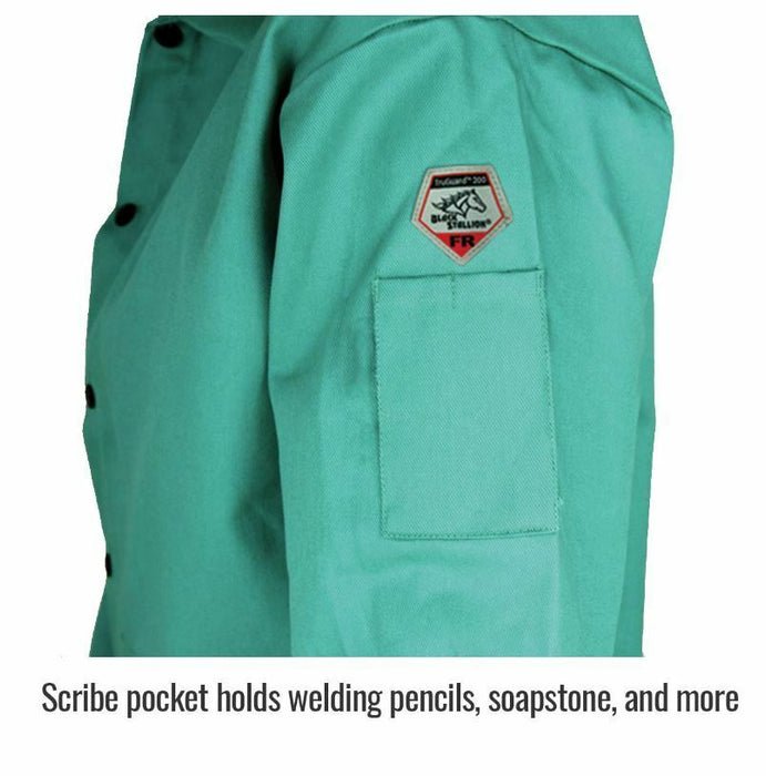 Black Stallion TruGuard 200 FR Cotton Welding Jacket, Green, 30" Length