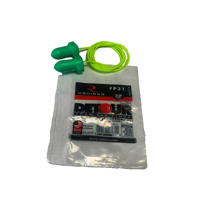 Radians Detour FP31, Green Corded Foam Earplugs NRR (Noise Reduction Rating) 32 Decibels