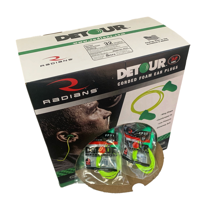 Radians Detour FP31, Green Corded Foam Earplugs NRR (Noise Reduction Rating) 32 Decibels