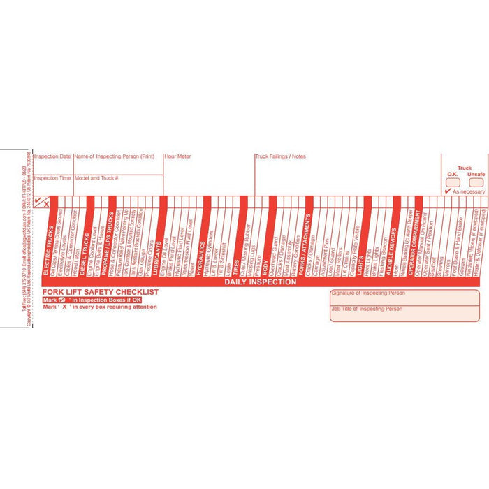 Forklift Truck Inspection Book, contains 30 inspections