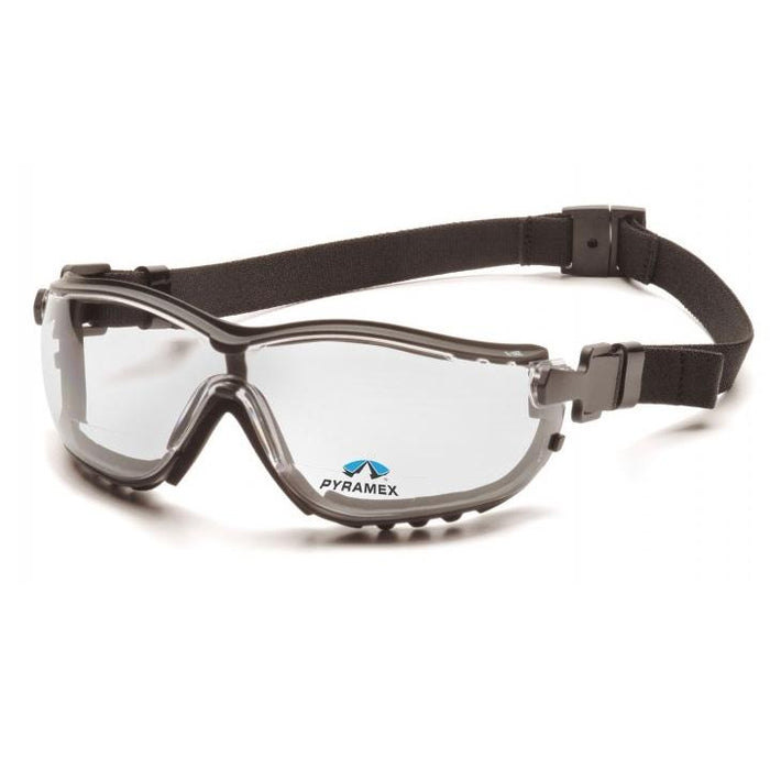 Pyramex V2G Reader Hybrid Safety Glasses/Goggle with Clear Lens Bifocals and Interchangable Temples, Head-Strap and H2X Anti-Fog Coating