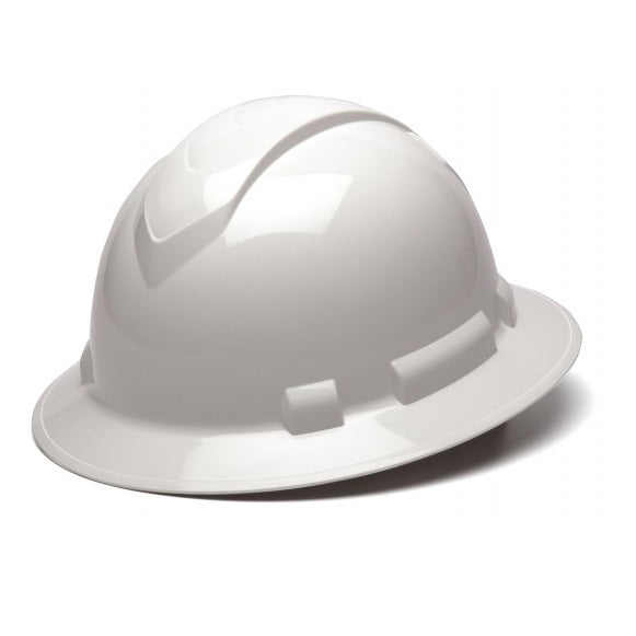 Ridgeline Full Brim Hard Hat with 4-Point Ratchet Suspension, White HP54110