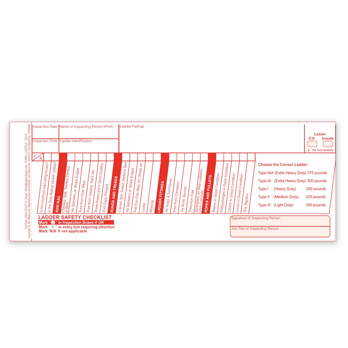 Ladder Inspection Book, contains 30 inspections