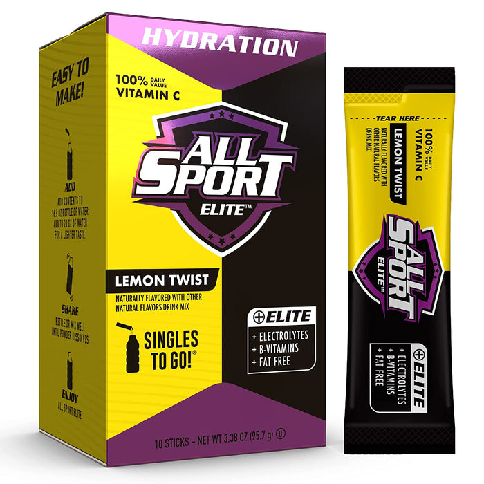 All Sport ELITE Powder Hydration Sticks, Performance Electrolyte Drink Mix, Includes 100% Daily Value Vitamin C, 10 Sticks per Box