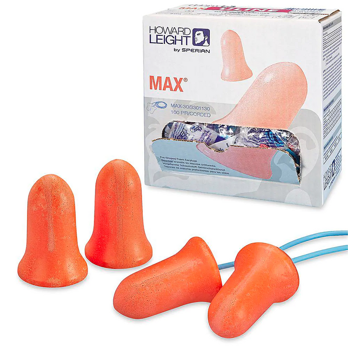 Howard Leight Max-30 Corded Foam Earplugs NRR (Noise Reduction Rating) 33 Decibels / 100 Pair/Box