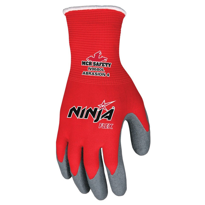 Ninja Flex Work Gloves, 15 Gauge Red Nylon Shell, Gray Latex Palm and Fingers, N9680