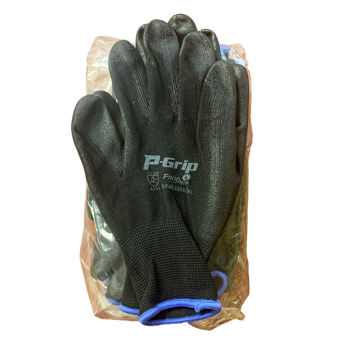 P-Grip Black Nylon/Polyurethane General Purpose Work Gloves with Black PU Coating, (12 Pairs / 1 Dozen)