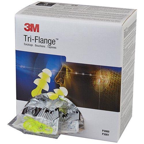 3M Tri-Flange Reuasbale Earplugs P3001, Cloth Cord NRR (Noise Reduction Rating) 26 Decibels