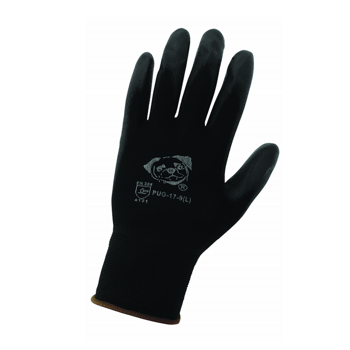 PUG-17 Lightweight Seamless General Purpose Polyurethane Coated Work Gloves, Black