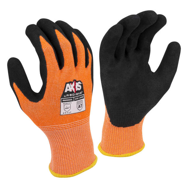 Radians RWG559 AXIS Cut Protection Level A7 Sandy Nitrile Coated Glove - Orange