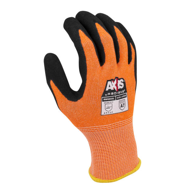 Radians RWG559 AXIS Cut Protection Level A7 Sandy Nitrile Coated Glove - Orange