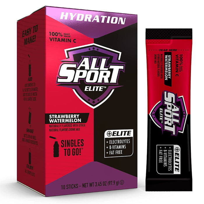 All Sport ELITE Powder Hydration Sticks, Performance Electrolyte Drink Mix, Includes 100% Daily Value Vitamin C, 10 Sticks per Box