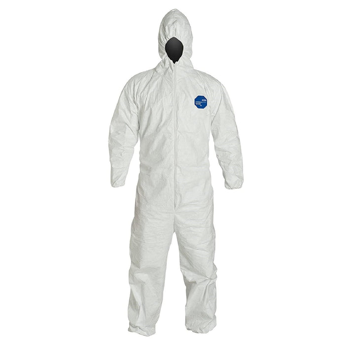 DuPont TY127S Dispoable Tyvek Coverall with Zipper Front, Elastic Wrists and Ankles with Attached Hood