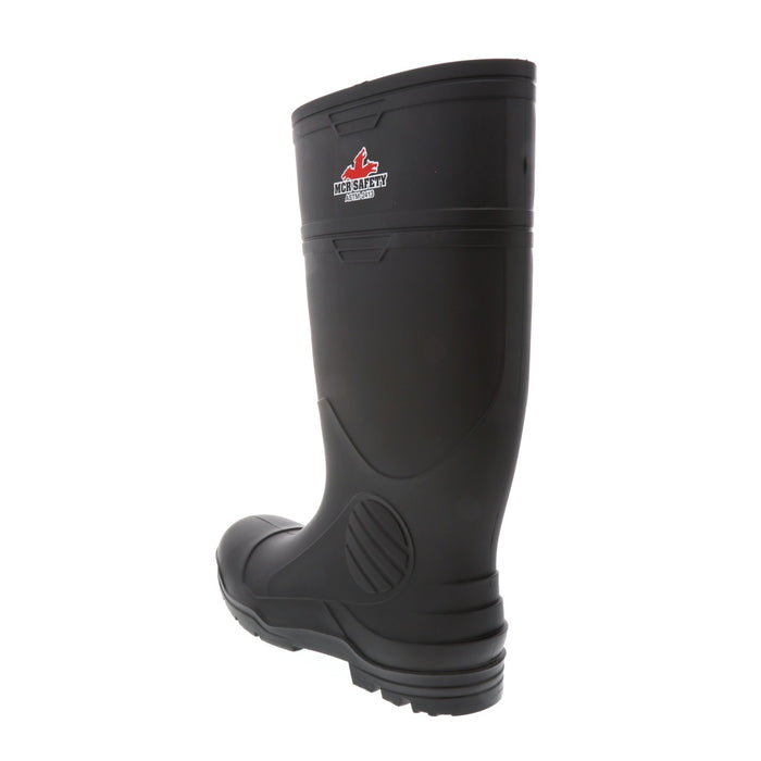 Black 16 Inch Waterproof PVC Work Boots with Steel Toe, Cleated Sole and Polyester Interior Lining - Over the Sock Style, VBS120