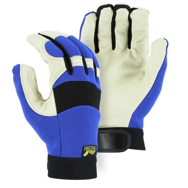 Bald Eagle Mechanics Glove with Pigskin Palm and Stretch Knit Back, Blue, 2152 - BHP Safety Products