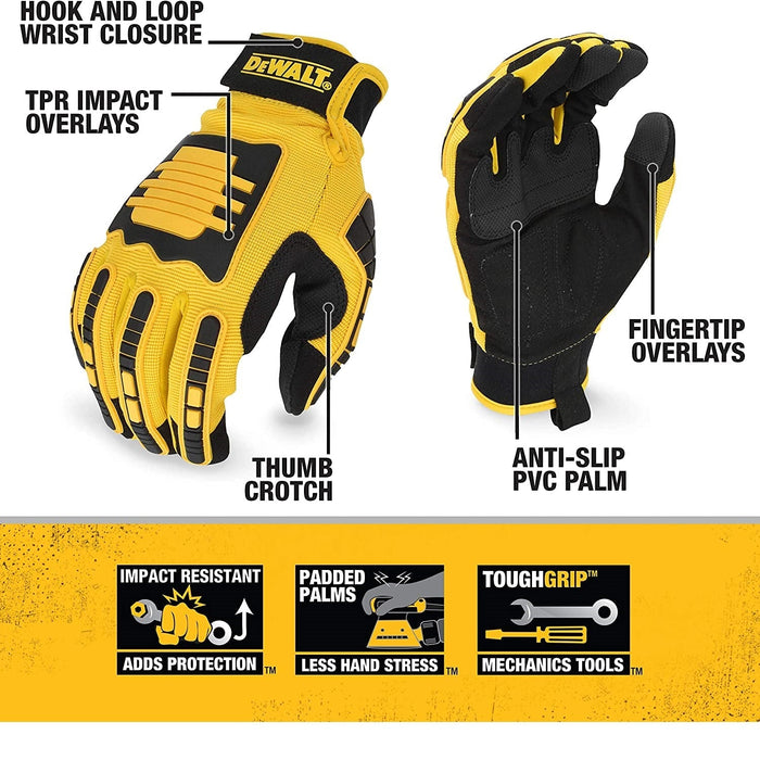 Dewalt DPG781 Performance Mechanic Work Glove with Anti-Slip PVC Overlay, Yellow / Black, 1 Pair - BHP Safety Products