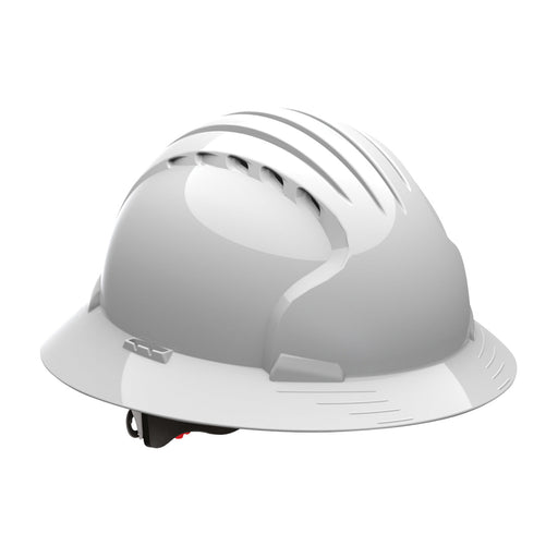 Evolution Deluxe 6161 Vented, Full Brim Hard Hat with HDPE Shell, 6-Point Polyester Suspension and Wheel Ratchet Adjustment, White - BHP Safety Products