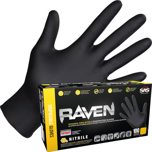 RAVEN Nitrile Exam Grade Disposable Gloves, Black, 7 mil, 100 Gloves per Box - BHP Safety Products